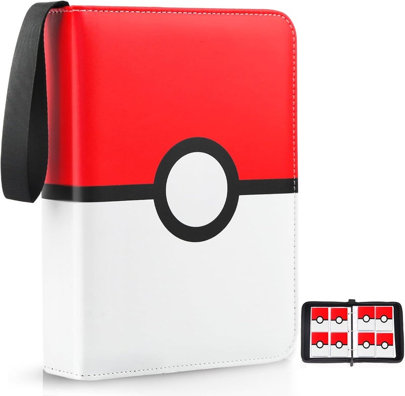Easyfun Card Binder 4 Pocket, Trading Card Holder Fits 400 Cards With 50 Removable Sleeves, Portable Collection Card Ablum, Game Card Case book With Zipper for Gift, Red - Image 1